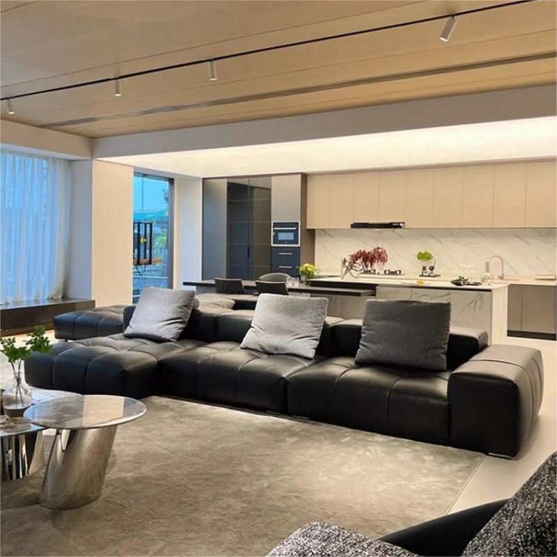 Simple and Luxurious Style Black Leather L-Shaped Sofa