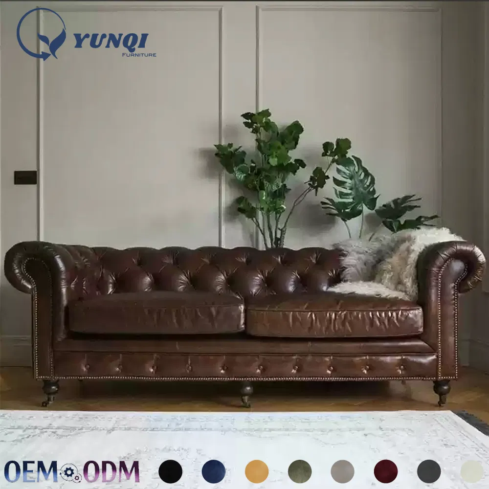 Foshan Luxury Modern Furniture Factory Living Room Leather Sofa Set Furniture Chesterfield Genuine Leather Sofa