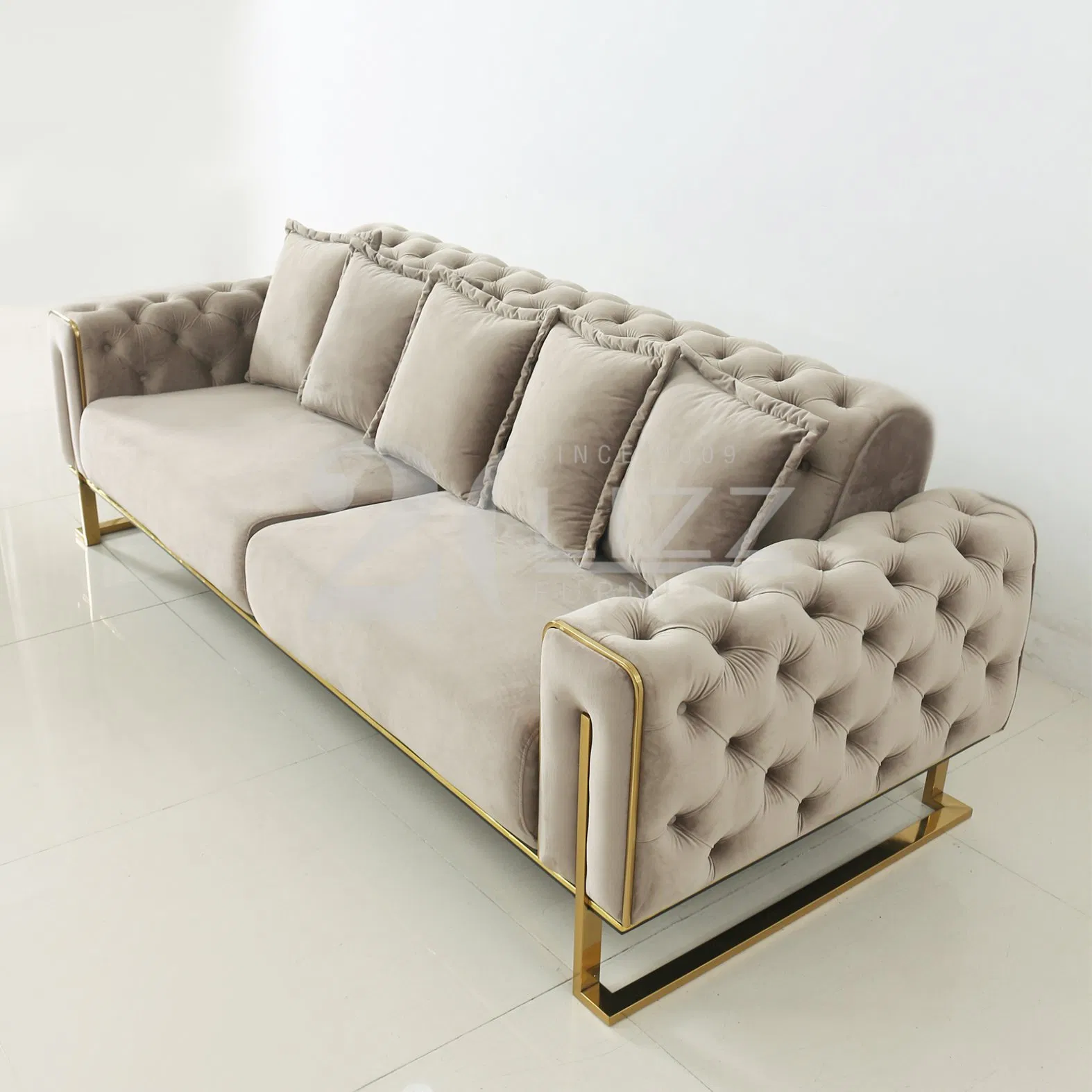 Modern Luxury Living Room Furniture Tufted Velvet Fabric 3 Seater Sofa &amp; Sofa Bed