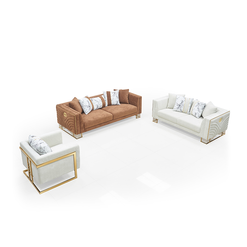 Brown Velvet Modern Metal Foot Sofa Light Luxury Living Room Furniture Stain Resistant Performance Fabric Luxury Couch &amp; Leather Sofa