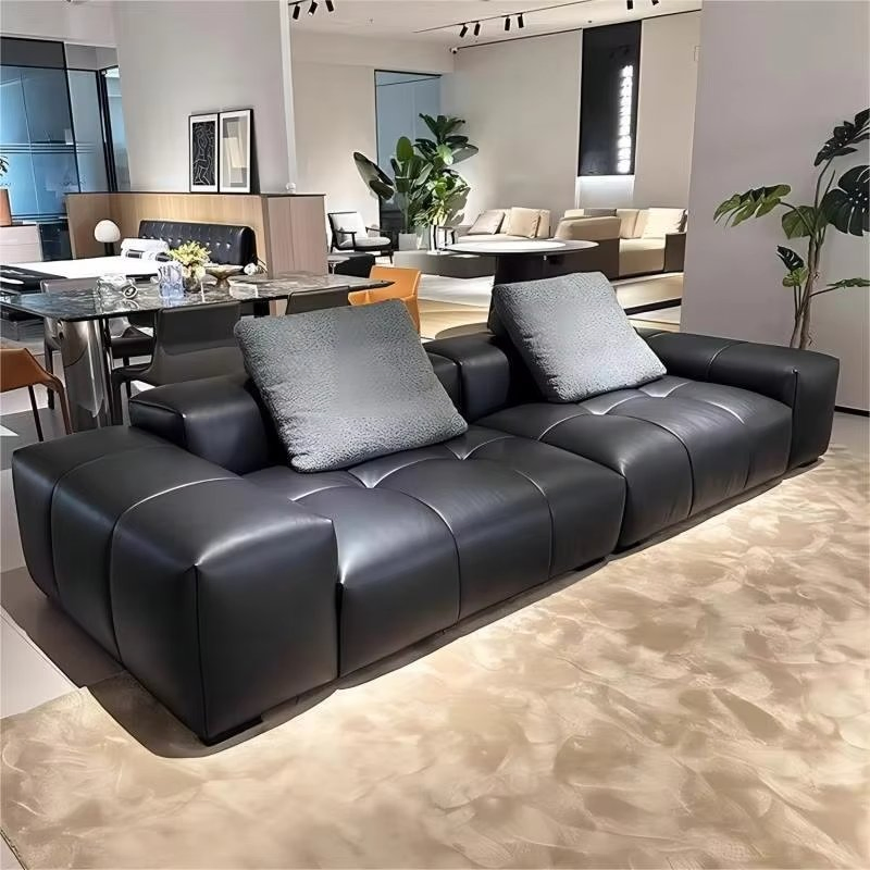 Simple and Luxurious Style Black Leather L-Shaped Sofa