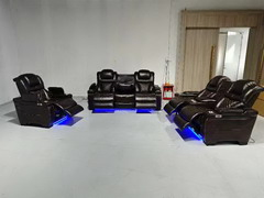 Power Reclining Sofa with LED Light in Leather Gel Material for Living Room Set