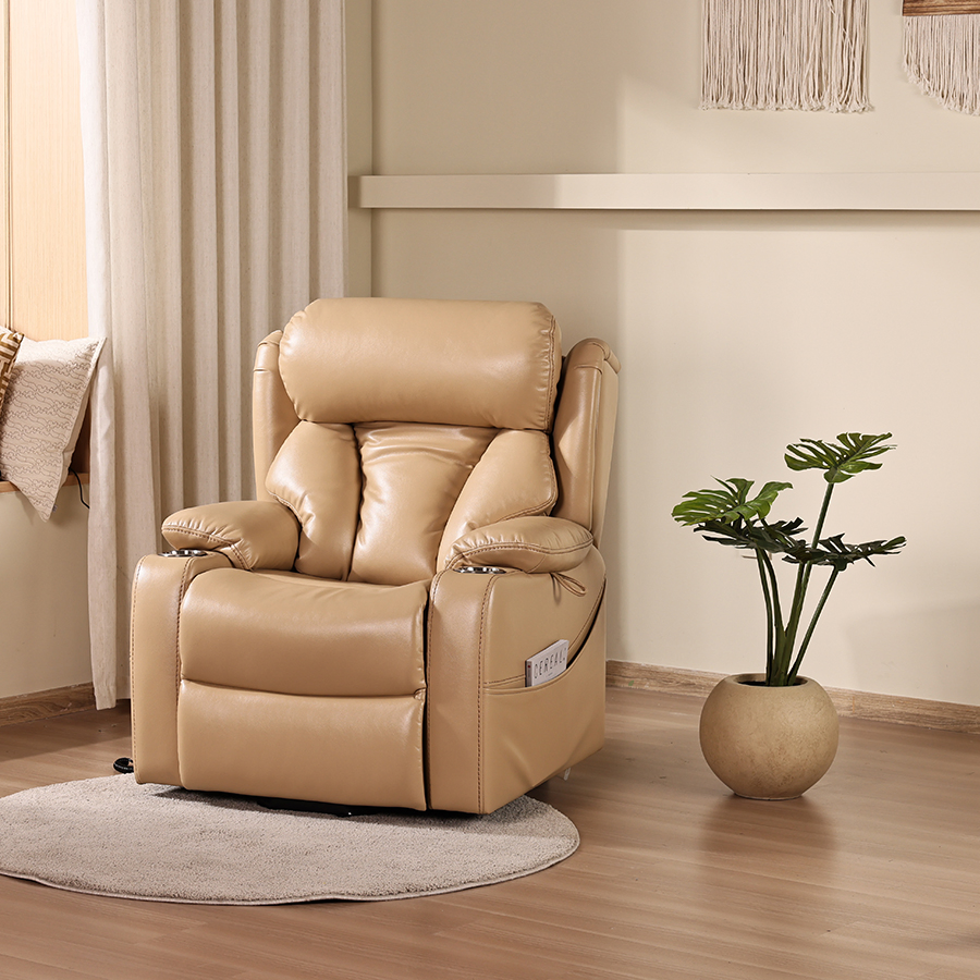 Luxury Heated Wooden Sofa Chair Adjustable Recliner Leather Reclining Sofa