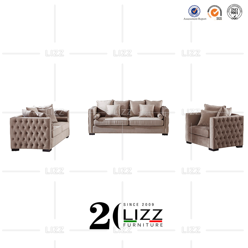 China Wholesale European Chesterfield Velvet Fabric Sofa for Project