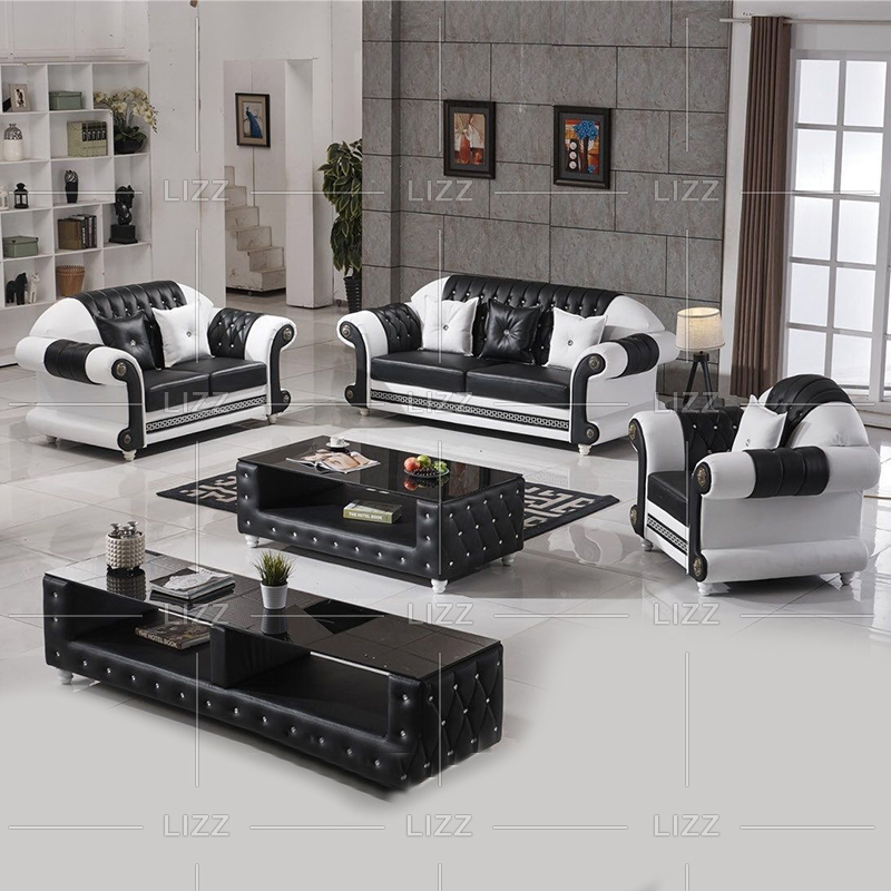 China Factory Leisure Chesterfield Living Room Tufted Leather Sofa Set for Villa