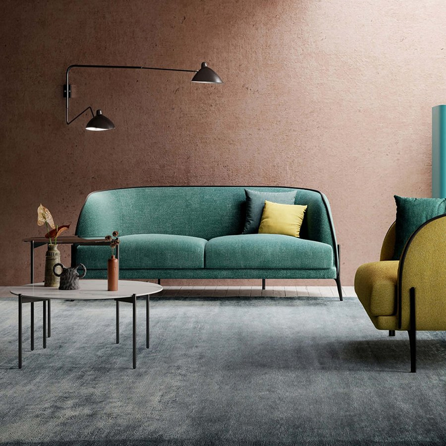 Zhida Home Furniture Round Modern Sectional Sofa Curved Design Fabric Italian Design Luxury Sofa Set Villa Living Room Metal Leg 1 2 3 Seater Leisure Sofa