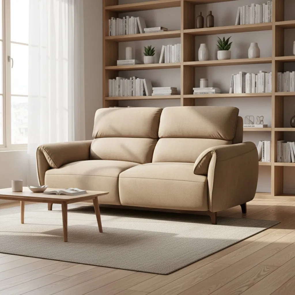 Minimalist 2 Seater Fabric Sofa Compact Comfy Loveseat Space-Saving Upholstered Sofa for Small Living Room Apartment Dorm Bedroom