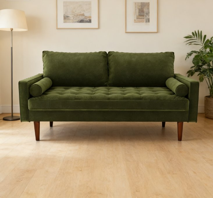 Olive Velvet MID-Century Loveseat
