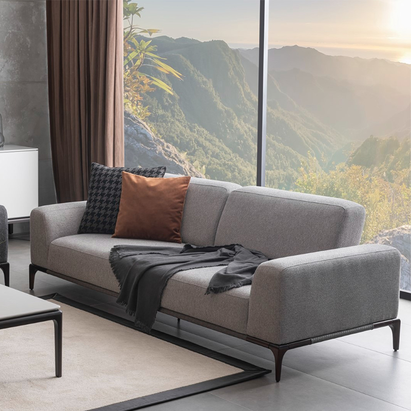 Italian Modern Living Room Furniture High End Leisure Modular Grey Linen Fabric Sofa Set Chair with Steel Frame for Home