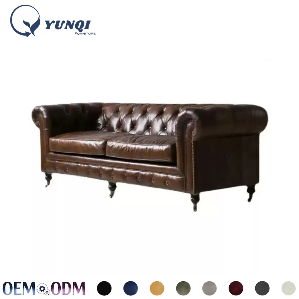 Foshan Luxury Modern Furniture Factory Living Room Leather Sofa Set Furniture Chesterfield Genuine Leather Sofa