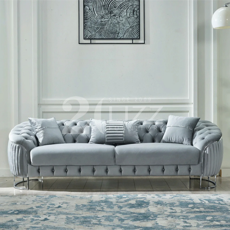 Modern Furniture Best Seller Luxury Living Room Fabric Sofa&Leather Sofa Set Luxury Velvet Sofa with Gold Stainless Steel Legs