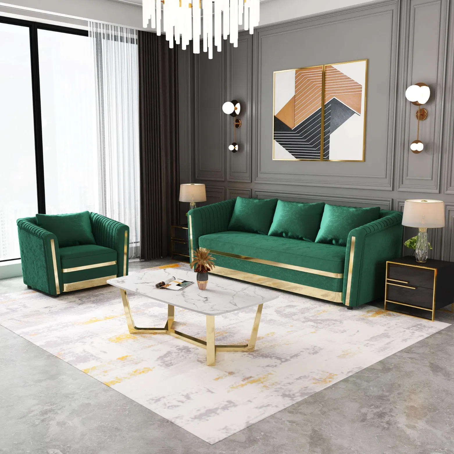 Low Price 1+3 Modern Corner Sleeper Bed Sofa Leather Luxury Home Furniture