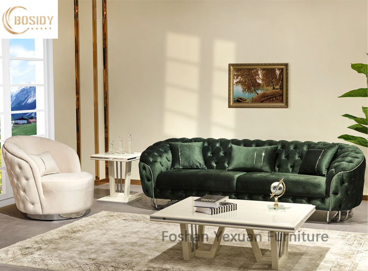 Modern Home Living Room Furniture Chesterfield Velvet Fabric Sectional Sofa Set