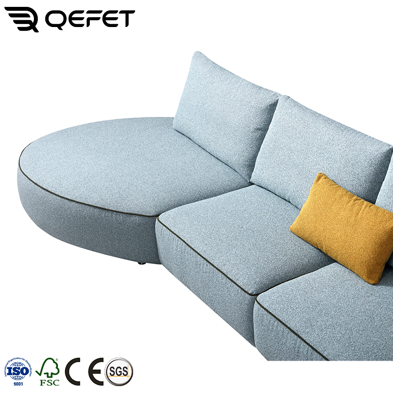 Wholesale Milan Creative Corner L-Shaped Fabric Sofas Living Room Hotel Furntiue Straight Row Backrest Three-Seat Snail Couch