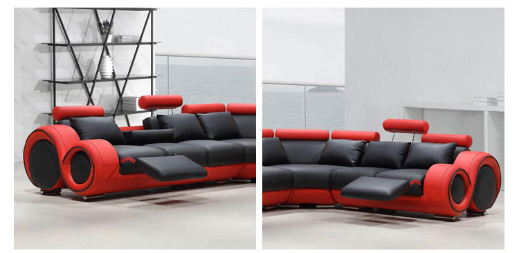 European American Popular High Quality Living Room Sofas Set Furniture Modern Round Arm Reclining Corner Genuine Leather Sofa