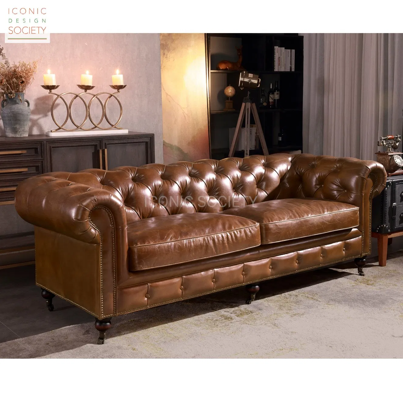 Luxury Living Room Furniture Home Furniture Hotel Office Antique Handmade Classic Chesterfield Genuine Leather Sofa