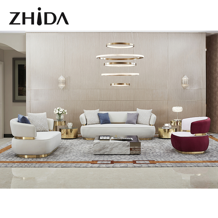 Zhida Luxury Furniture Living Room Furniture Velvet Sofa Set Couch