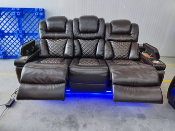 Power Reclining Sofa with LED Light in Leather Gel Material for Living Room Set