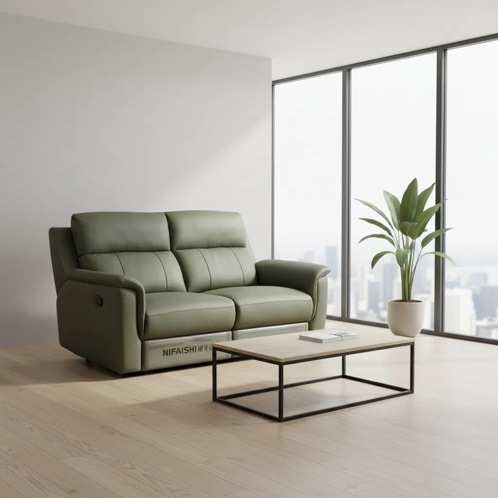 Luxury Living Room Furniture 3 2 1 Seater Reclining Sofa Green Genuine Leather Modern Sectional Electric Recliner Sofa Set