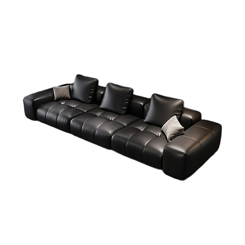 Simple and Luxurious Style Black Leather L-Shaped Sofa