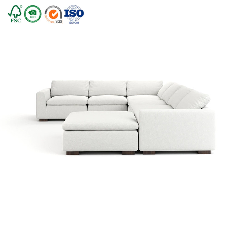 Wholesale Hotel Modern U Shaped Sectional Lobby Furniture Set Villa Home Living Room Cloud Couch Lounge Suite Corner White Leather Fabric Sleeper Sofa Cum Bed
