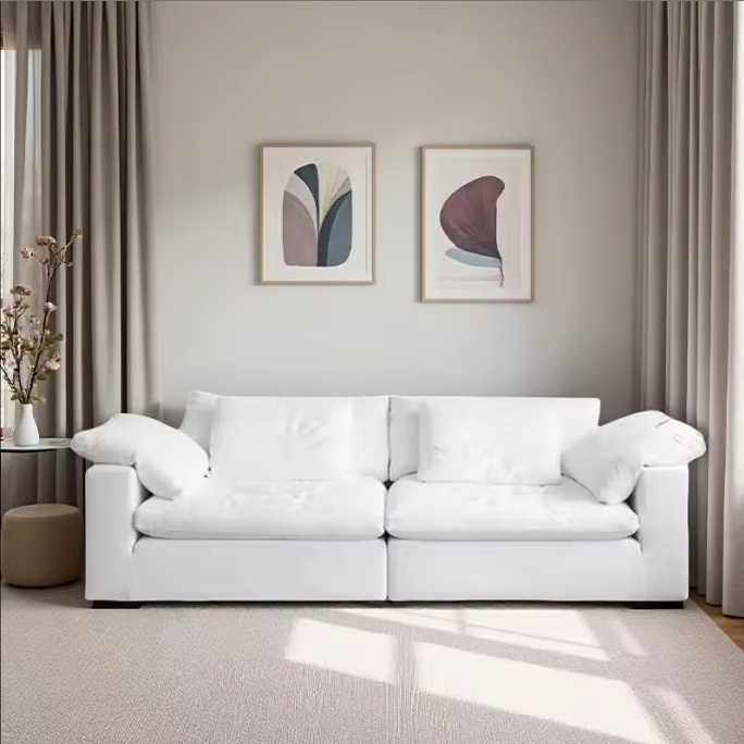 High-Density Sponge Sofa with Vacuum Packaging, Cream Velvet Upholstery, Antique Design, Small Space Friendly