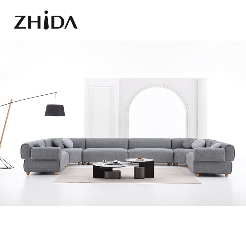 Classic Solid Wood Fabric Corner Sofa Nordic Modern Design Hotel Apartment Mall Italian Light Luxury Sofa for Villa