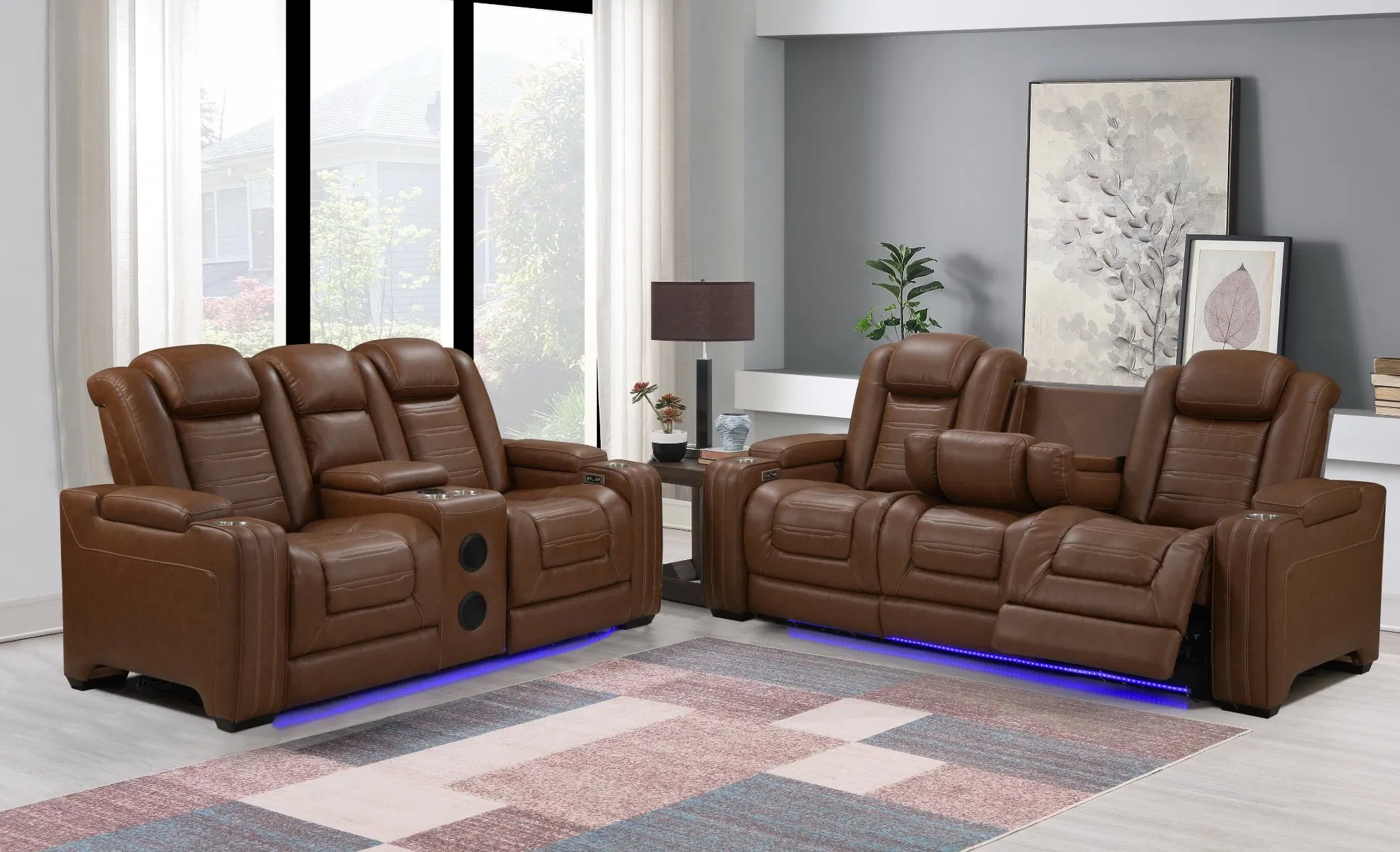 Power Reclining Power Headrest Sofa with LED Light for Living Room Set