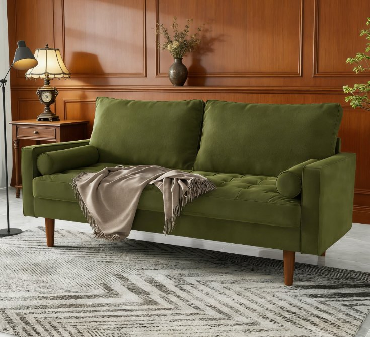 Olive Velvet MID-Century Loveseat