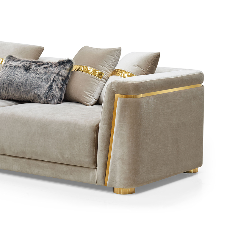 Living Room Furniture Light Luxury Chesterfield Velvet Fabric Sofa Brushed Brass Metal Frame Luxury Sofa