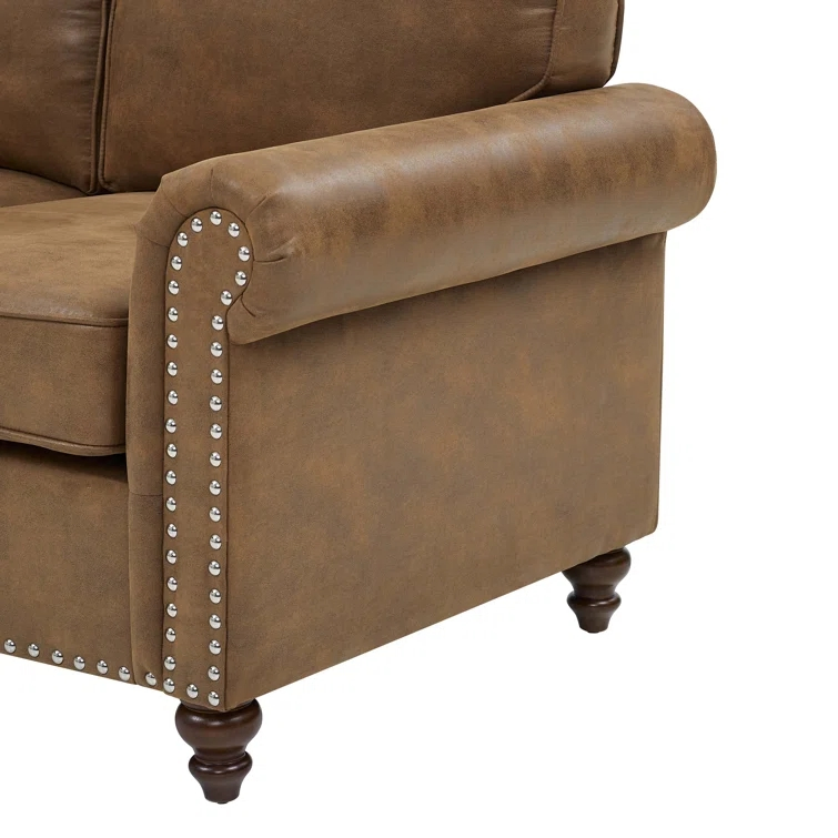 Vintage Chesterfield Genuine Leather Sofa with Cushion Brown Tufted Hotel Furniture Italian