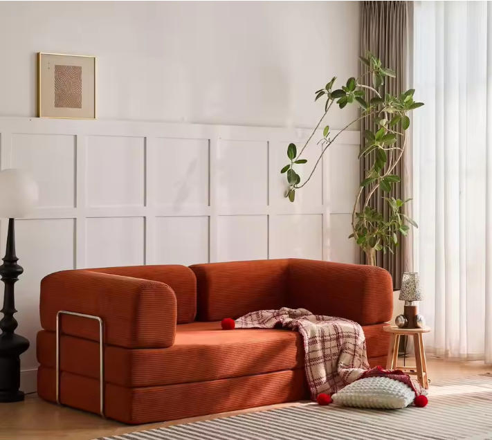 Convertible Sofa Bed Folding Sleeper Sofa with Fixed-Shape Frame Boneless Couch for Living Room Bedroom Floor Sofa Lounge