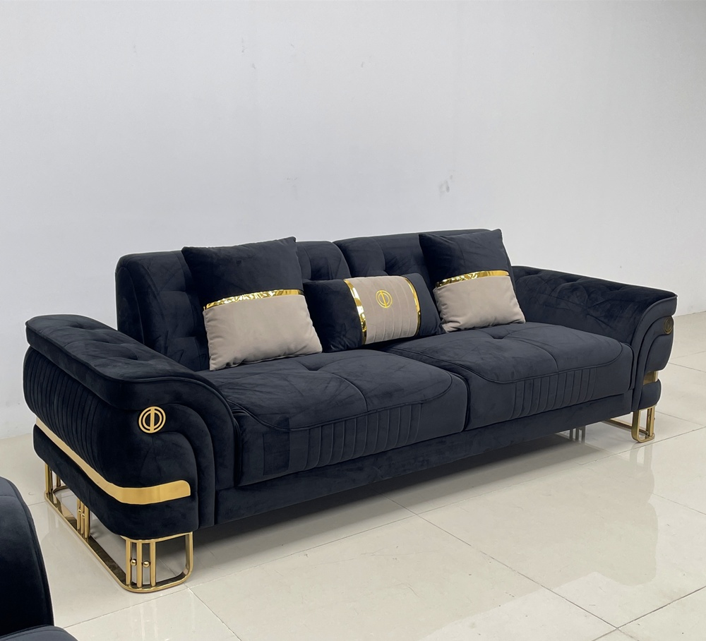 Customized Living Room Sofa Furniture Modern Luxury Design 1 2 3 Seater Velvet Fabric Sofa Couch with Golden Legs