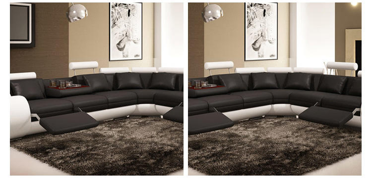 European American Popular High Quality Living Room Sofas Set Furniture Modern Round Arm Reclining Corner Genuine Leather Sofa