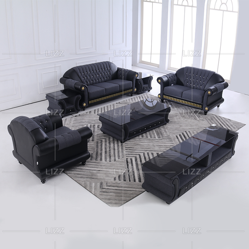 China Factory Leisure Chesterfield Living Room Tufted Leather Sofa Set for Villa