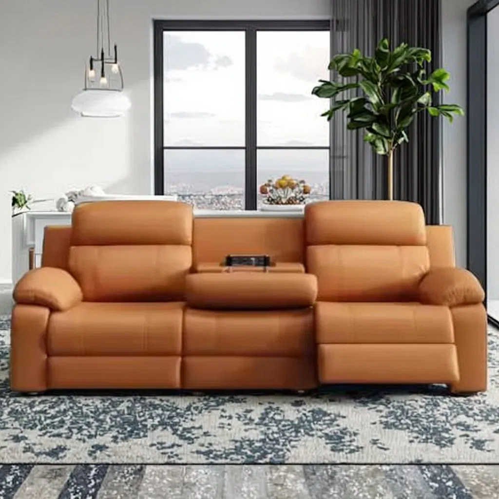 Modern Luxury Genuine Leather Wood Sofa Set Sectional Modular L-Shaped Corner Adjustable Height Living Room