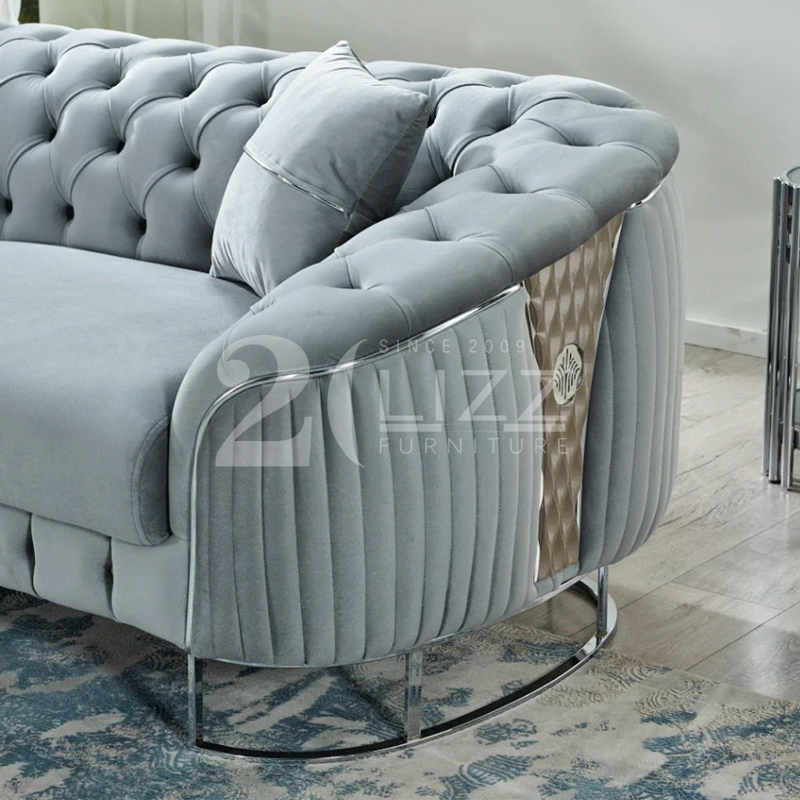 Modern Furniture Best Seller Luxury Living Room Fabric Sofa&Leather Sofa Set Luxury Velvet Sofa with Gold Stainless Steel Legs
