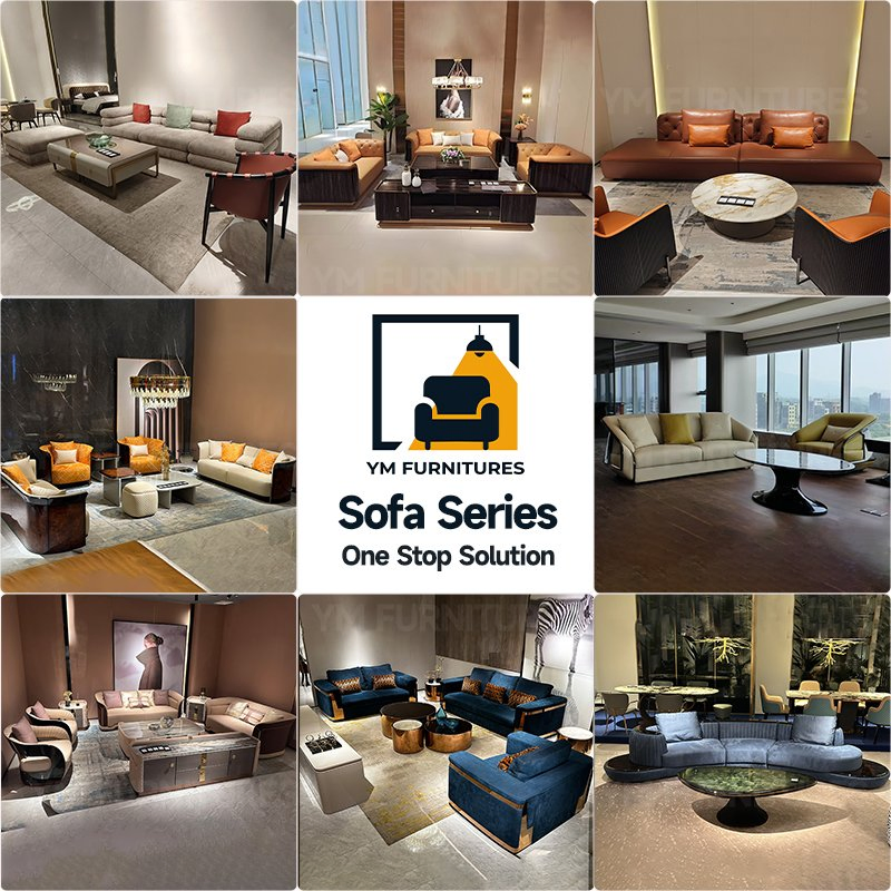 Villa Large Flat High End Leather Sectional Chesterfield Modern I-Shape Tufted Living Room Sofa