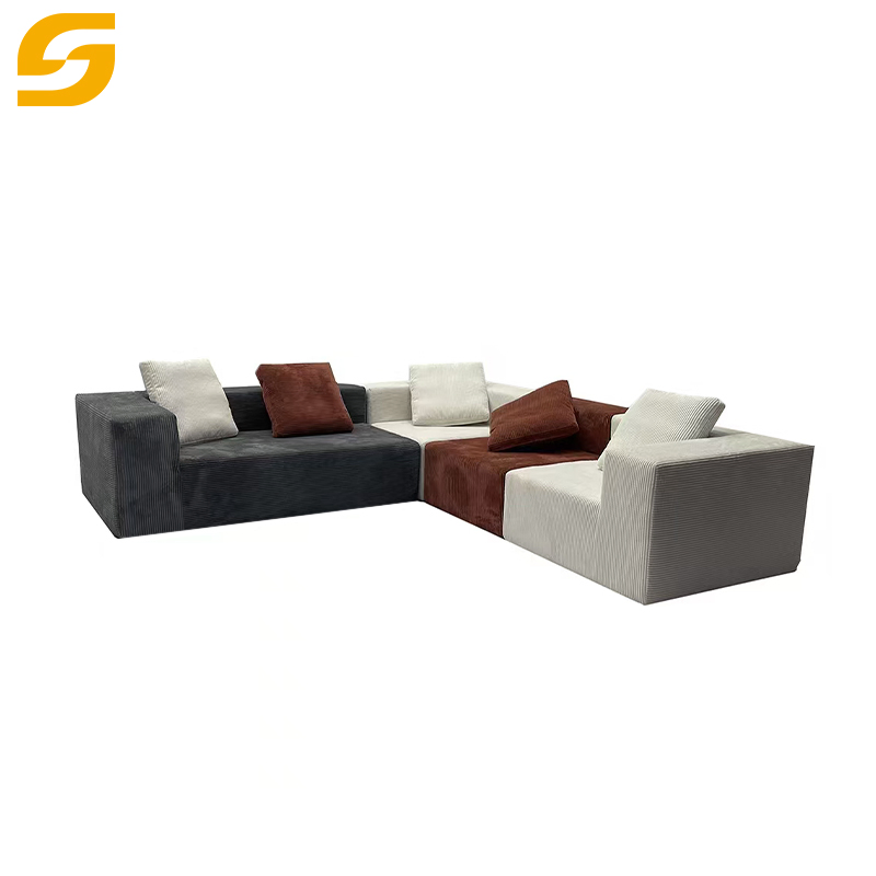 Modern Design High Density Foam Corduroy Fabric Living Room Home Furniture L Shape Modular Compression Sofa