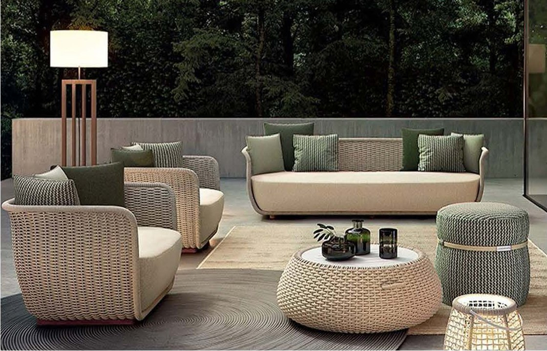 Garden Sofa Modern Outdoor Furniture Patio Leisure Sofa Set Rope Fabric Seat