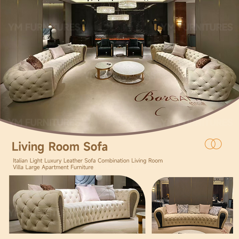 Modern Living Room Furniture Arc-Shaped Indoor Lounge Suite Buckle Fashion Leather Sofa Set