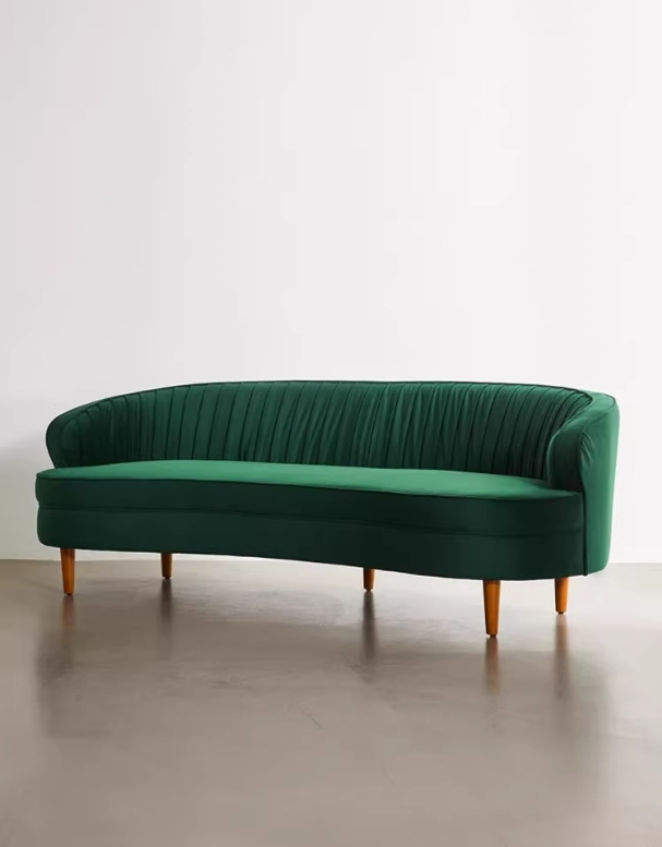 Modern French Style Velvet Fabric Upholstery Wooden Armchair Living Room Three Seat Chesterfield Curved Sofa