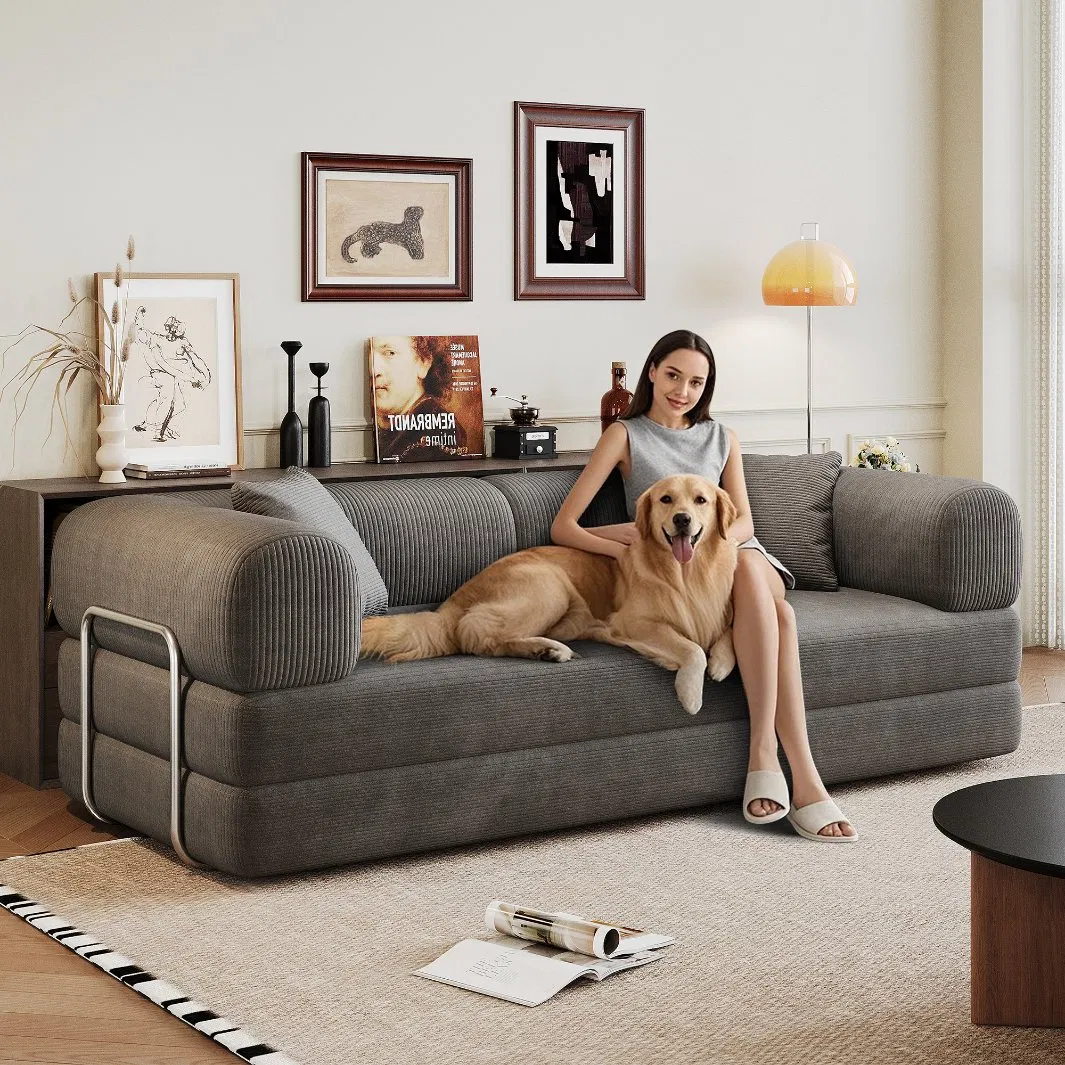 Cozy Compressed Sofa Bed with Soft Teddy Fabric for Save Storage