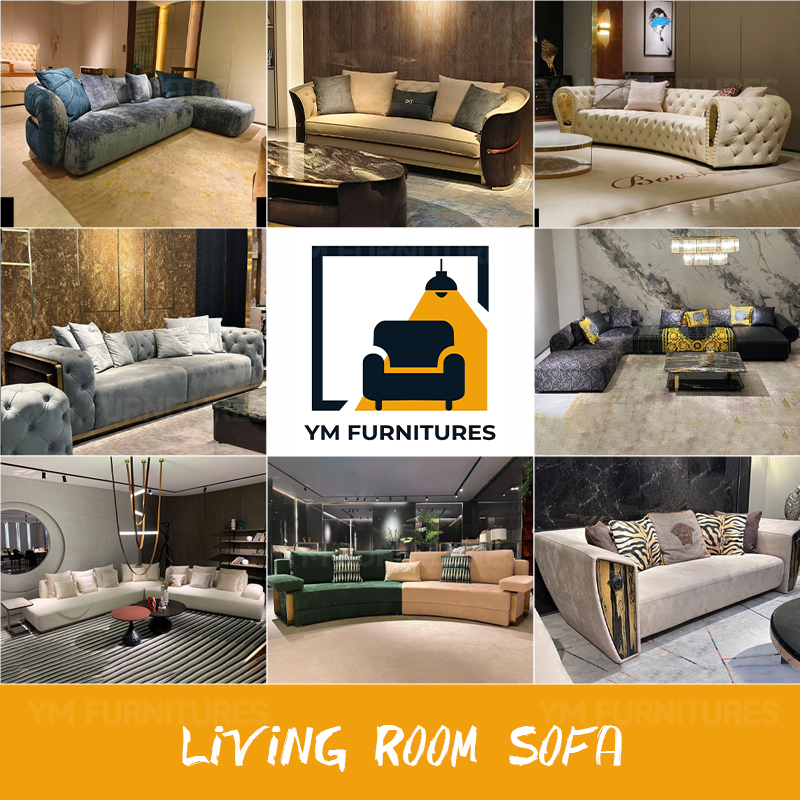 Modern Living Room Furniture Arc-Shaped Indoor Lounge Suite Buckle Fashion Leather Sofa Set