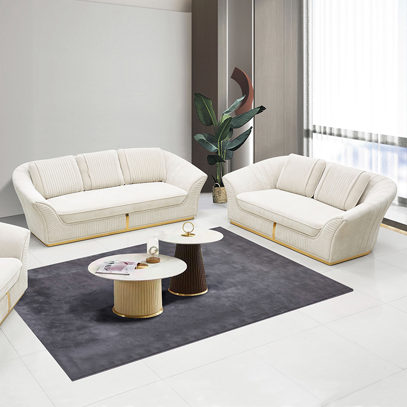 Modern Cream Simple Design Office Sofa Set Modern Beige Velvet Fabric Sofa