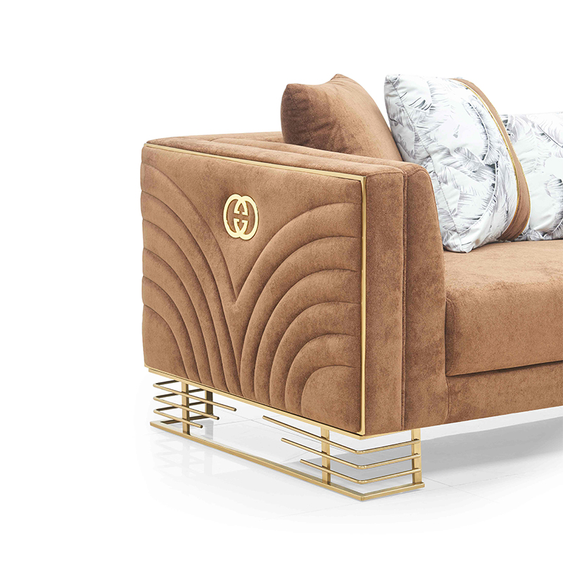Brown Velvet Modern Metal Foot Sofa Light Luxury Living Room Furniture Stain Resistant Performance Fabric Luxury Couch &amp; Leather Sofa