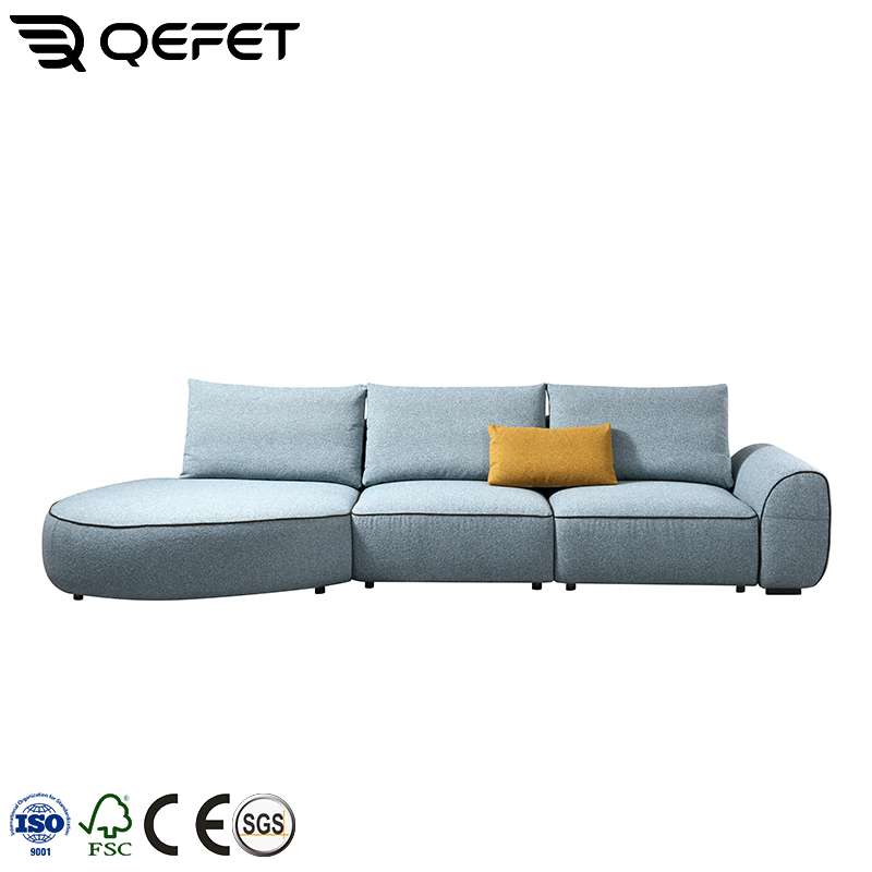 Wholesale Milan Creative Corner L-Shaped Fabric Sofas Living Room Hotel Furntiue Straight Row Backrest Three-Seat Snail Couch
