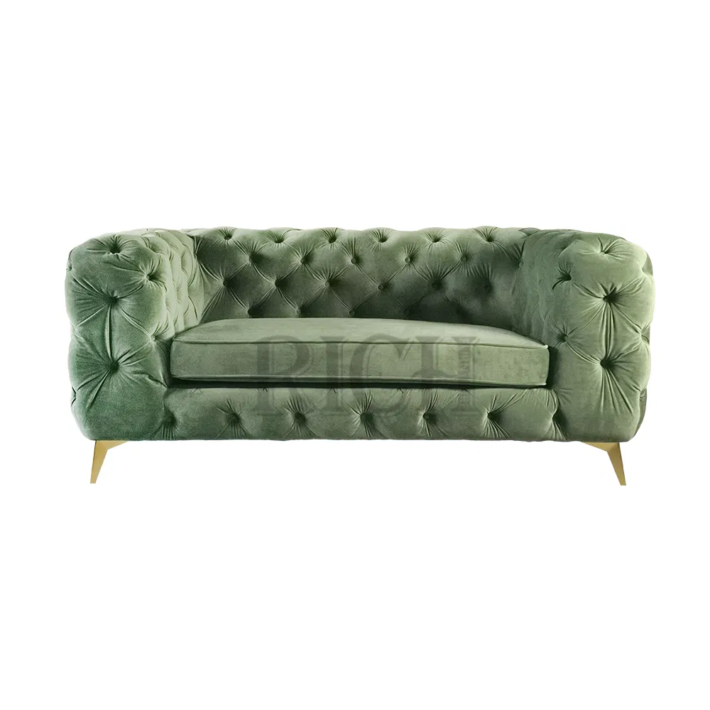 Italy Luxury Furniture Sofa 2 Seat Loveseat Velvet Fabric Chesterfield Sofa