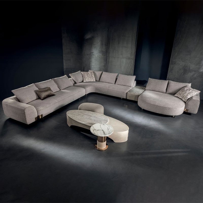 Luxury Modern L-Shaped Grey Fabric Sectional Sofa for Contemporary Living