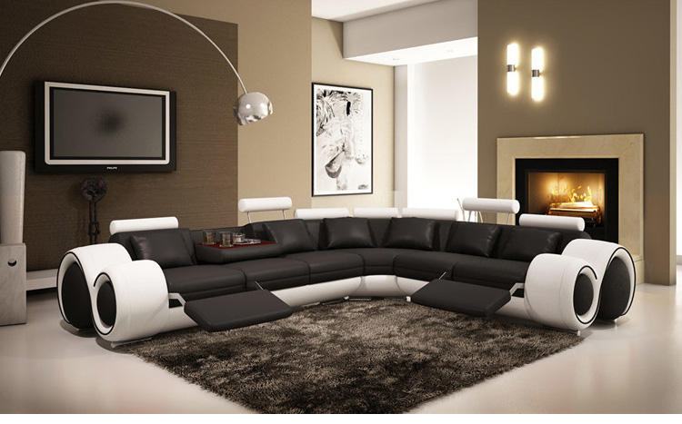 European American Popular High Quality Living Room Sofas Set Furniture Modern Round Arm Reclining Corner Genuine Leather Sofa